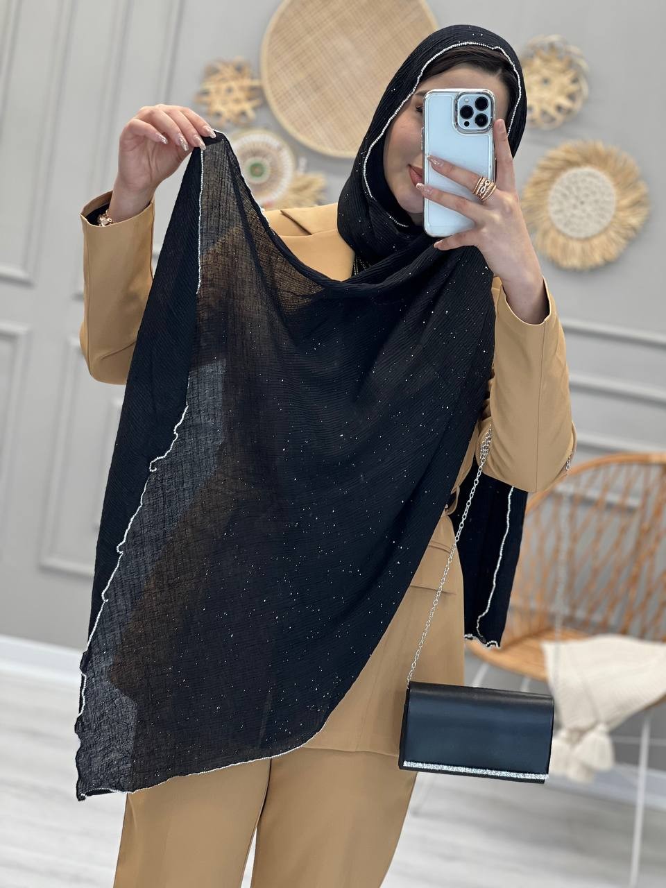 0215-شال مشکی پرنسا