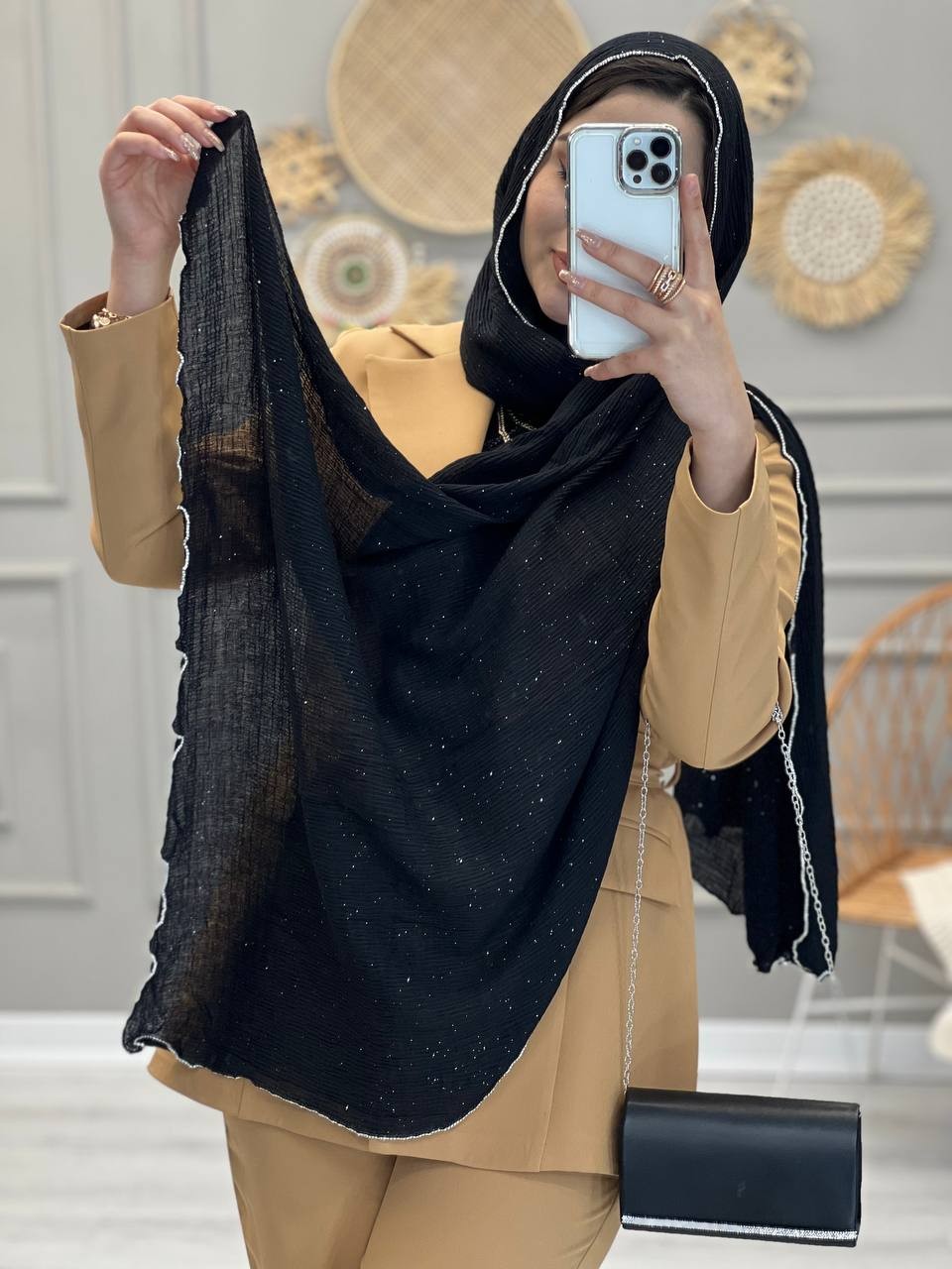 0215-شال مشکی پرنسا