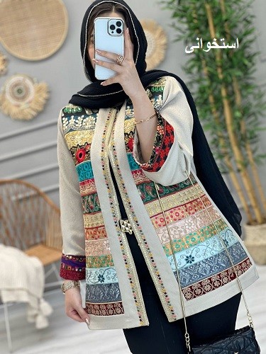 1110- مانتو مزونی سوزن دوزی ارزنده( خرجکار رندوم ارسال میشود)