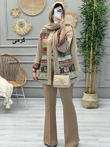 1110- مانتو مزونی سوزن دوزی ارزنده( خرجکار رندوم ارسال میشود)