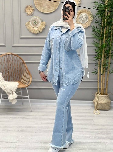 1215- کت جین نگینی