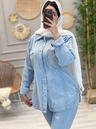 1215- کت جین نگینی