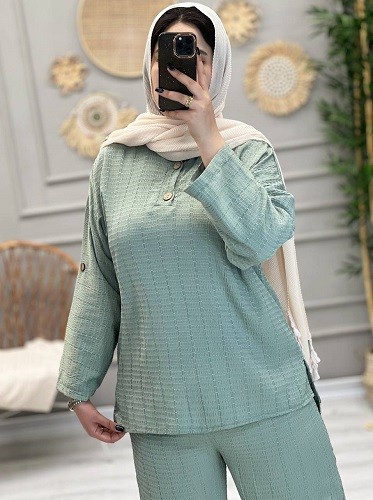 1246- ست شومیز شلوار نیلای