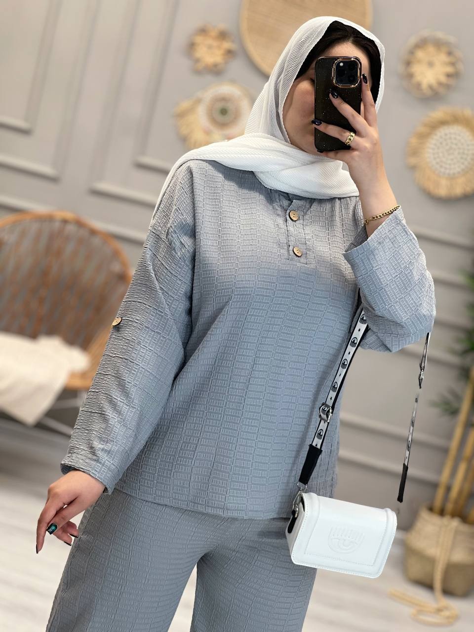 1246- ست شومیز شلوار نیلای