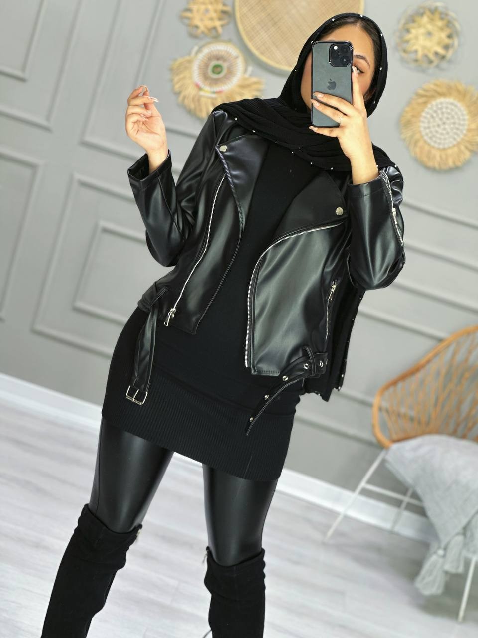 0826-کت چرم ماوی