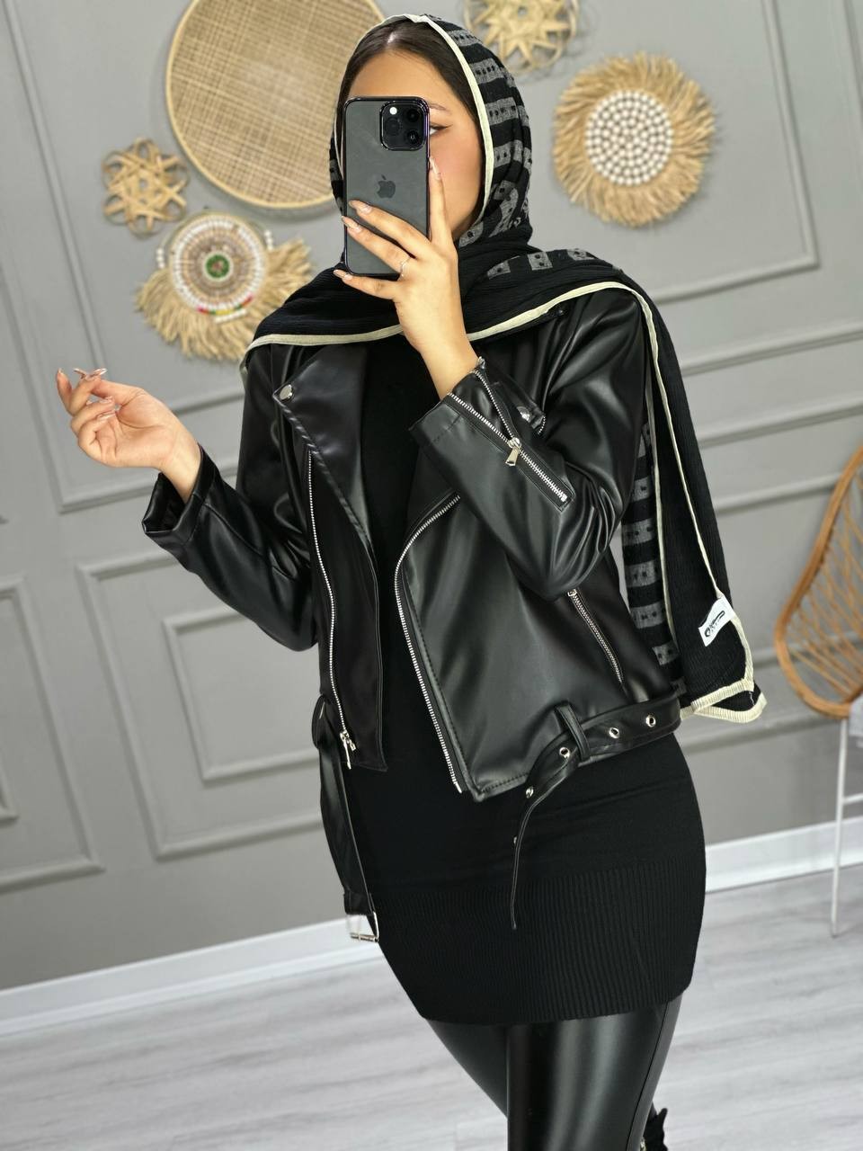 0826-کت چرم ماوی