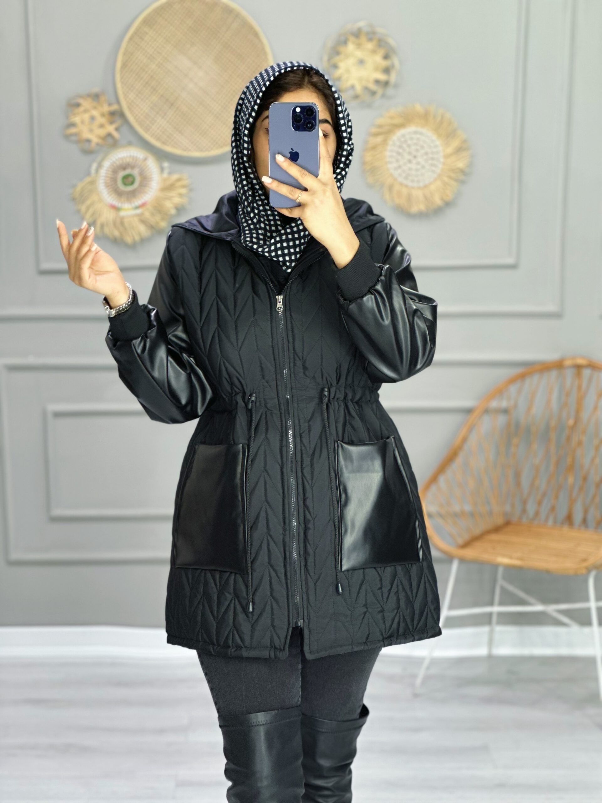 0903_ کاپشن آستین چرم بارلی