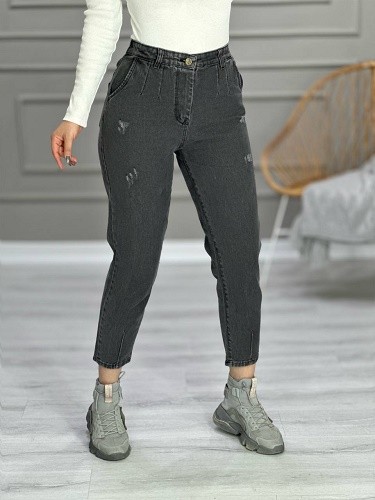 2040 - شلوار مام فیت ذغالی