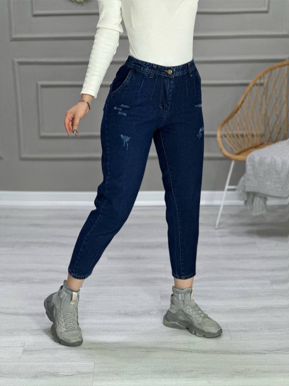 2041 - شلوار مام فیت سرمه ای