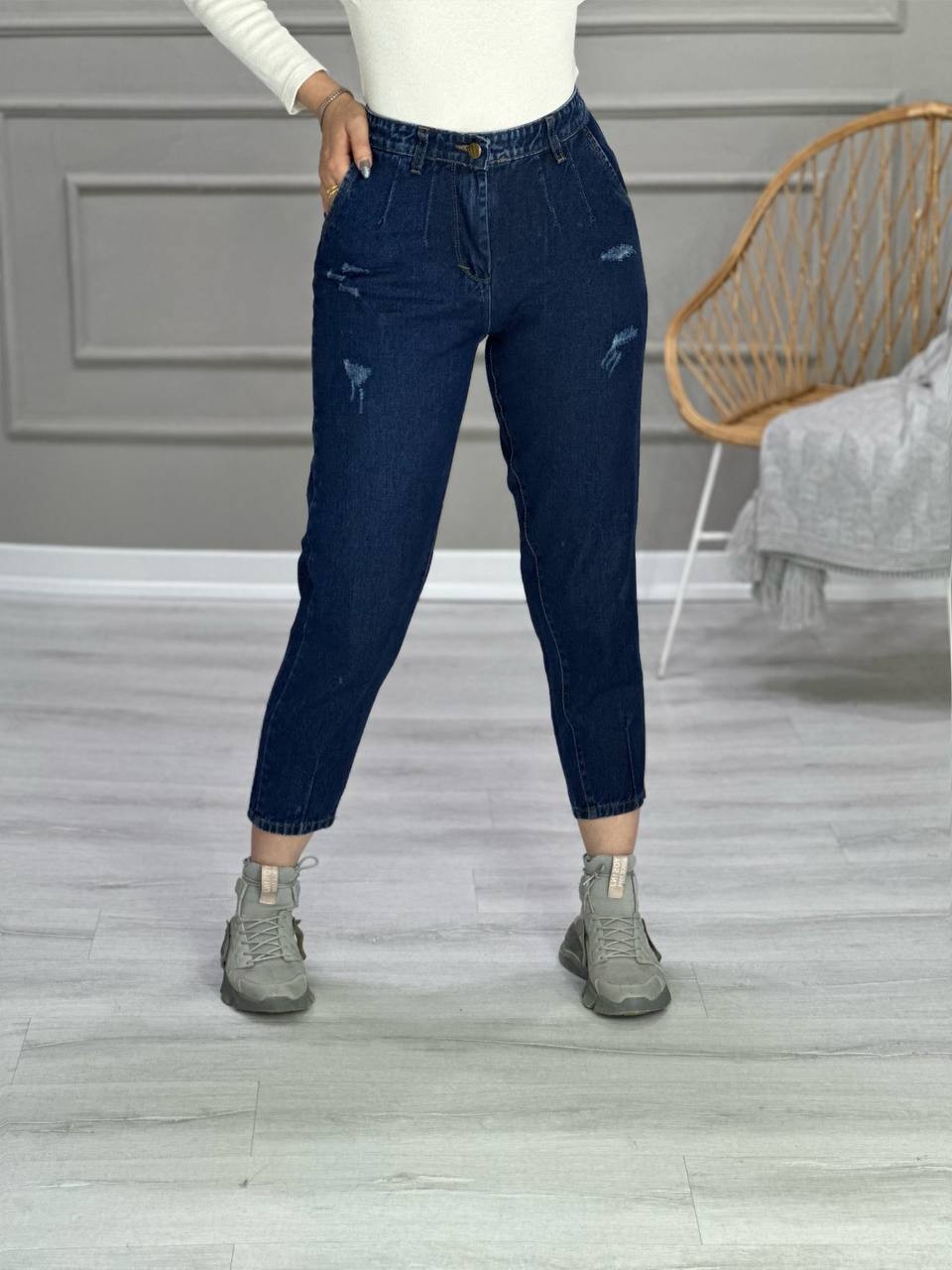 2041 - شلوار مام فیت سرمه ای