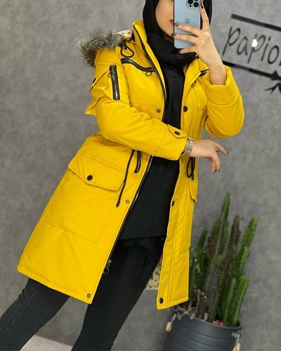 0225_کاپشن تیوپی کلاه خز