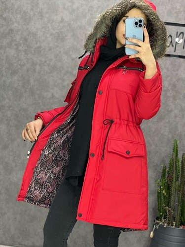 0225_کاپشن تیوپی کلاه خز