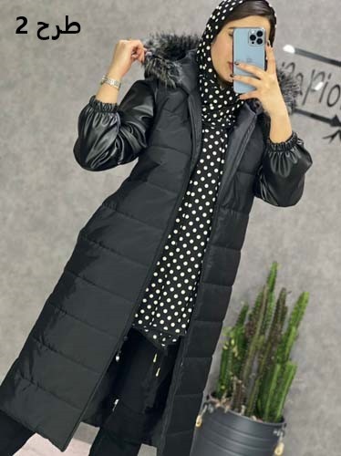 0232_کاپشن آستین چرم کلاه خز