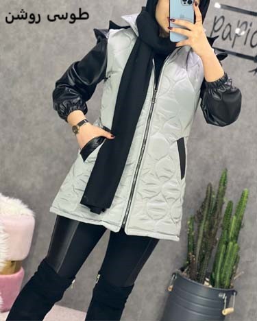 0247_کاپشن امبردی آستین چرم