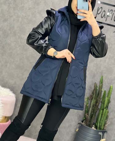 0247_کاپشن امبردی آستین چرم