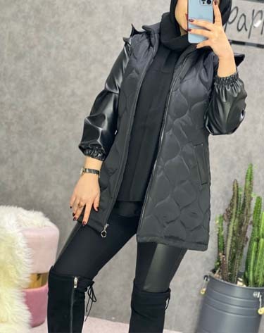 0247_کاپشن امبردی آستین چرم