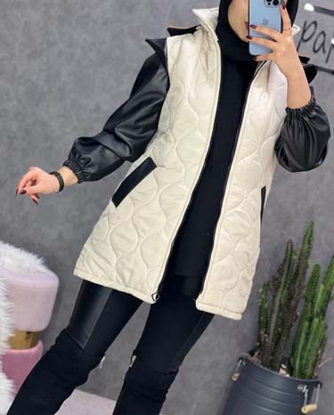 0247_کاپشن امبردی آستین چرم