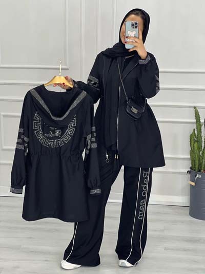 0404-مانتو مزونی کلاهدار ورساچ