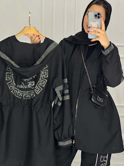 0404-مانتو مزونی کلاهدار ورساچ