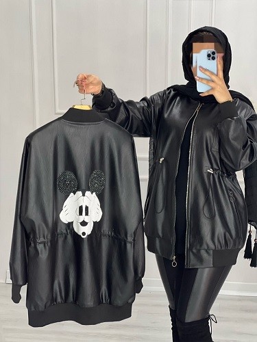 0443-کاپشن چرم آستردار میکی موس