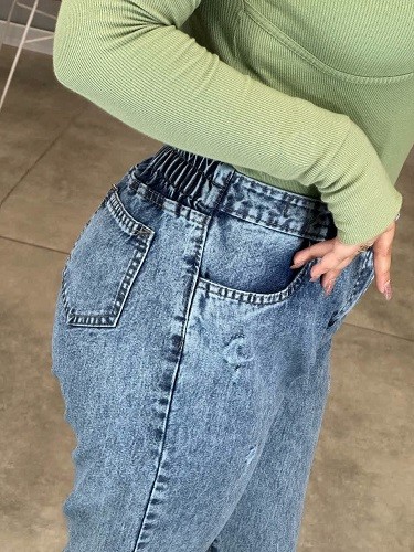 1121-شلوار جین مام استایل آبی