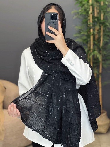 02439- شال لمه چهارخونه عدسی