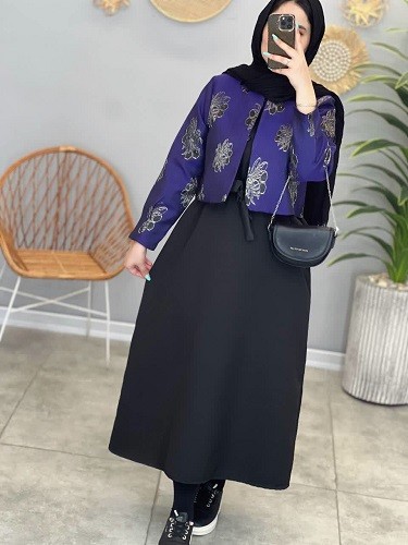 1472- کت و سارافون ژاکارد نیلوفر