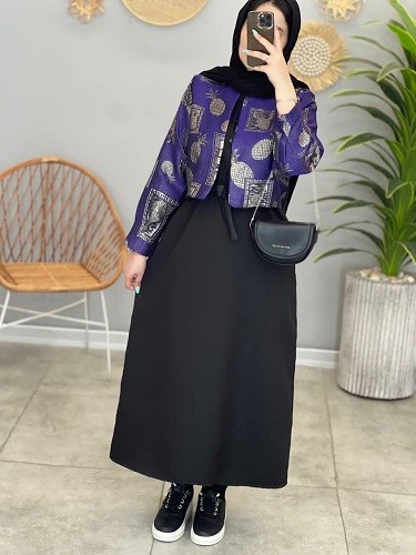 1472- کت و سارافون ژاکارد نیلوفر