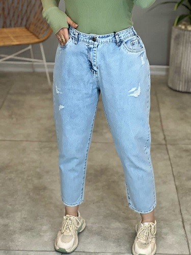 1126- شلوار مام جین آبی