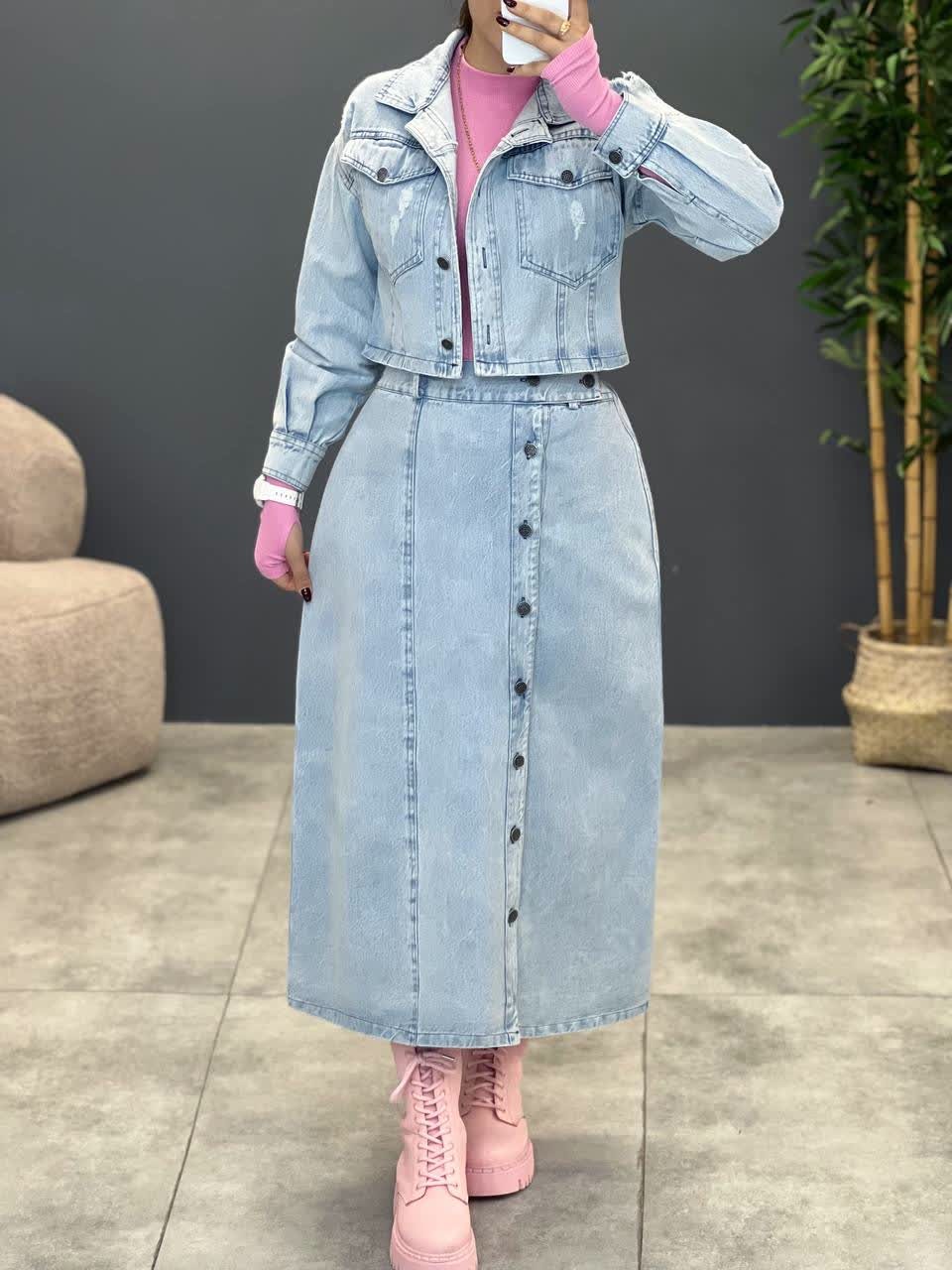 1763-ست کت دامن جین