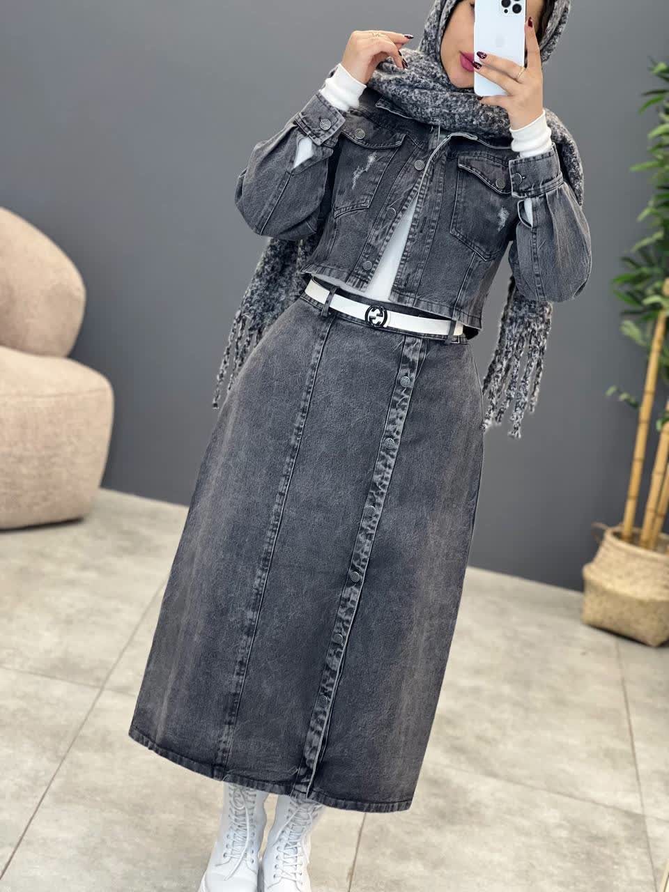 1763-ست کت دامن جین