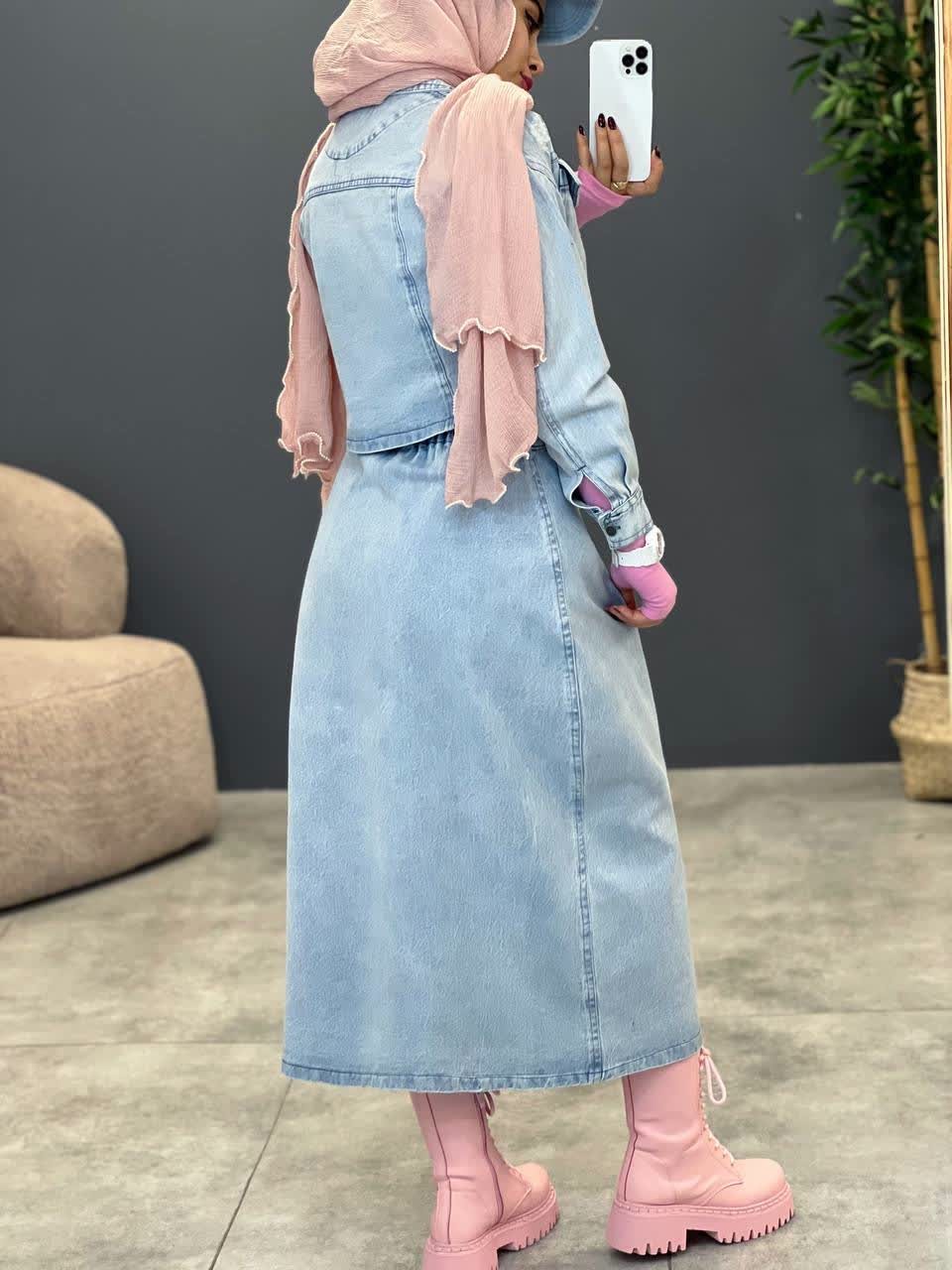 1763-ست کت دامن جین