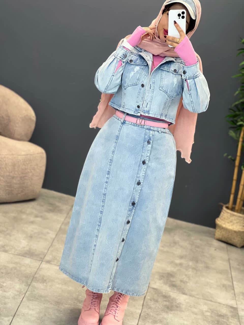 1763-ست کت دامن جین