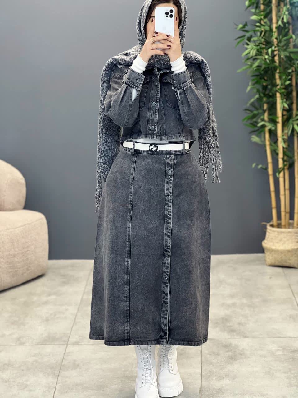 1763-ست کت دامن جین