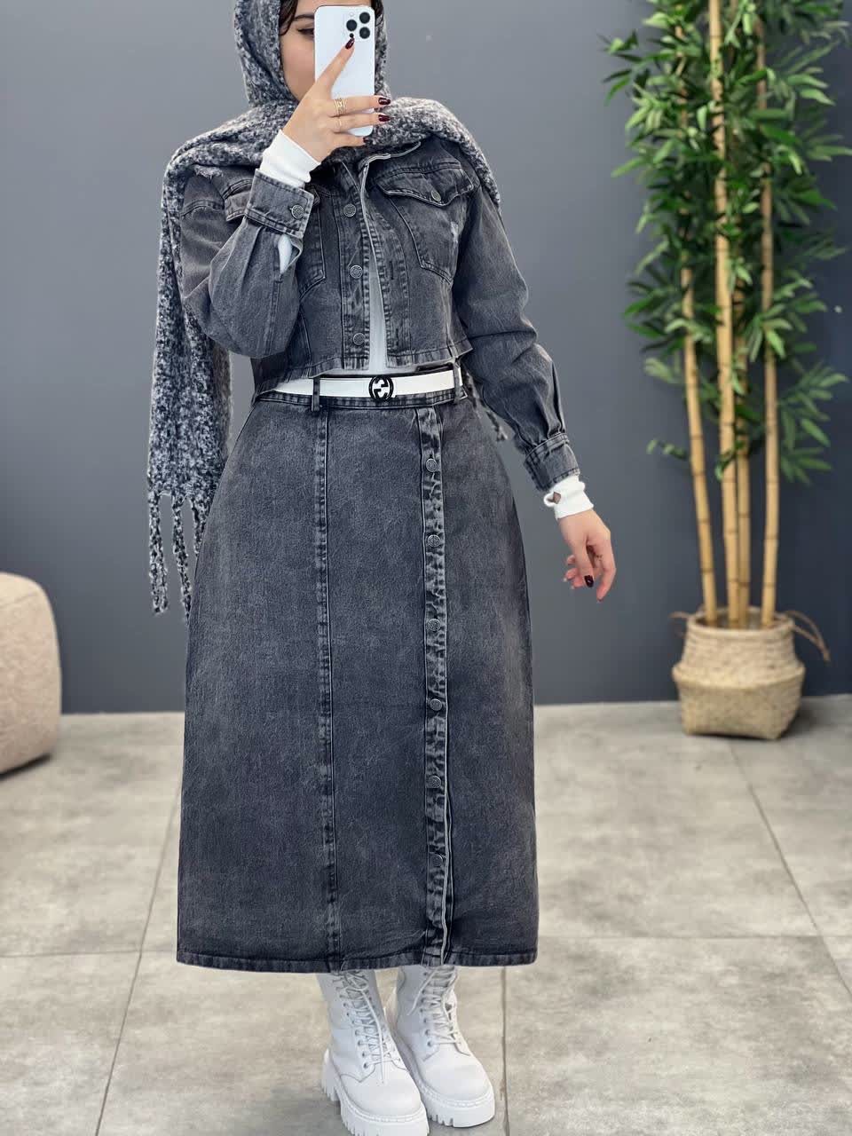 1763-ست کت دامن جین