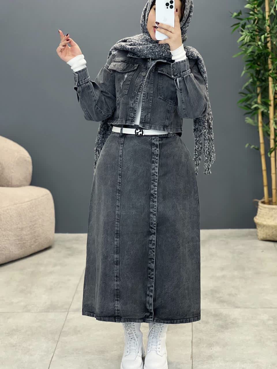 1763-ست کت دامن جین