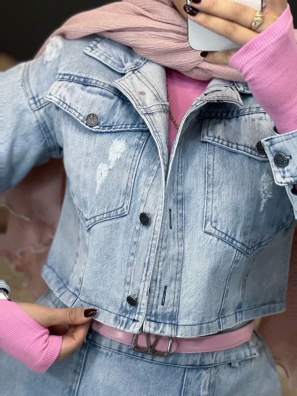 1763-ست کت دامن جین