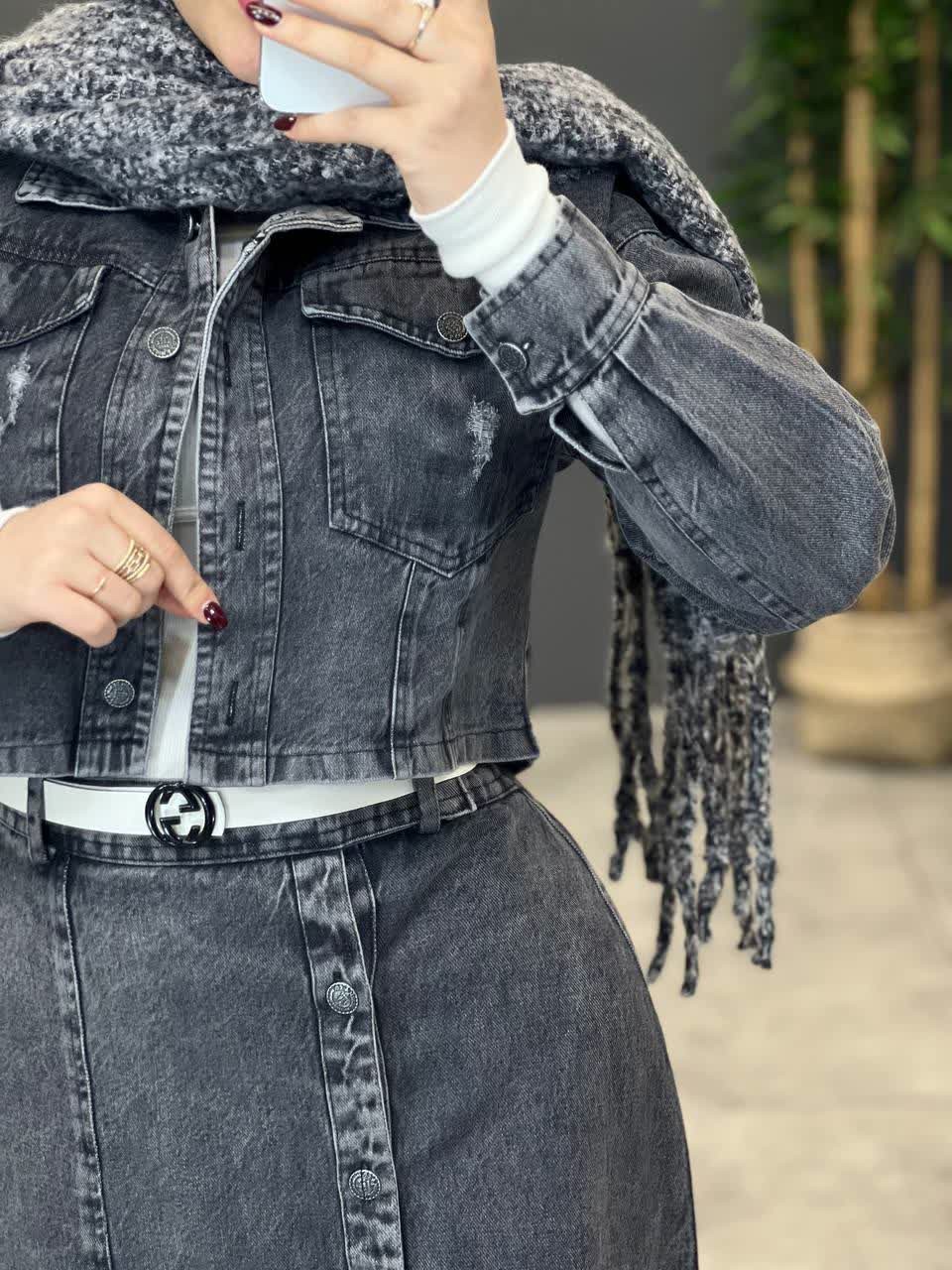 1763-ست کت دامن جین