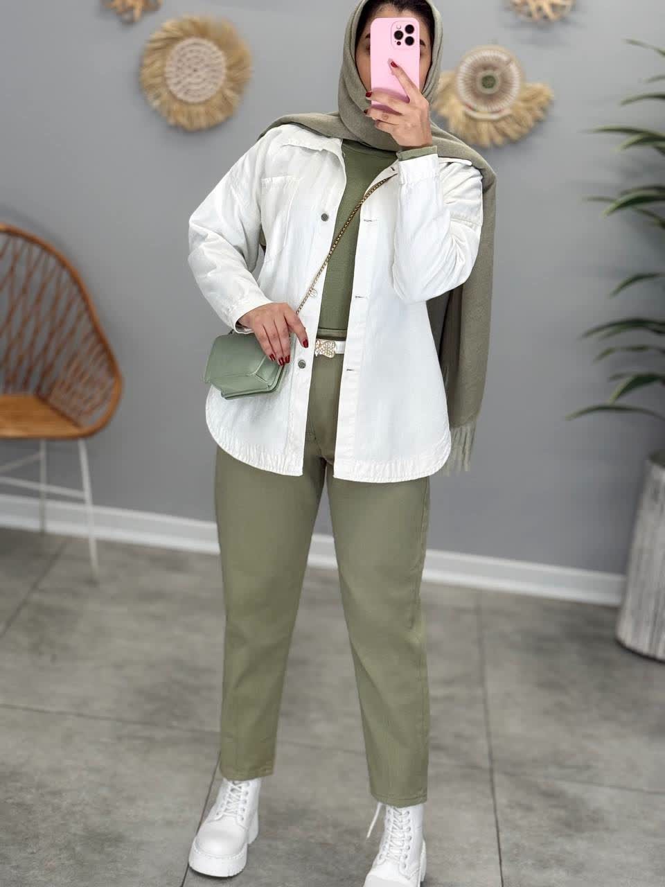 1819-شومیز کتان سفید موبامو