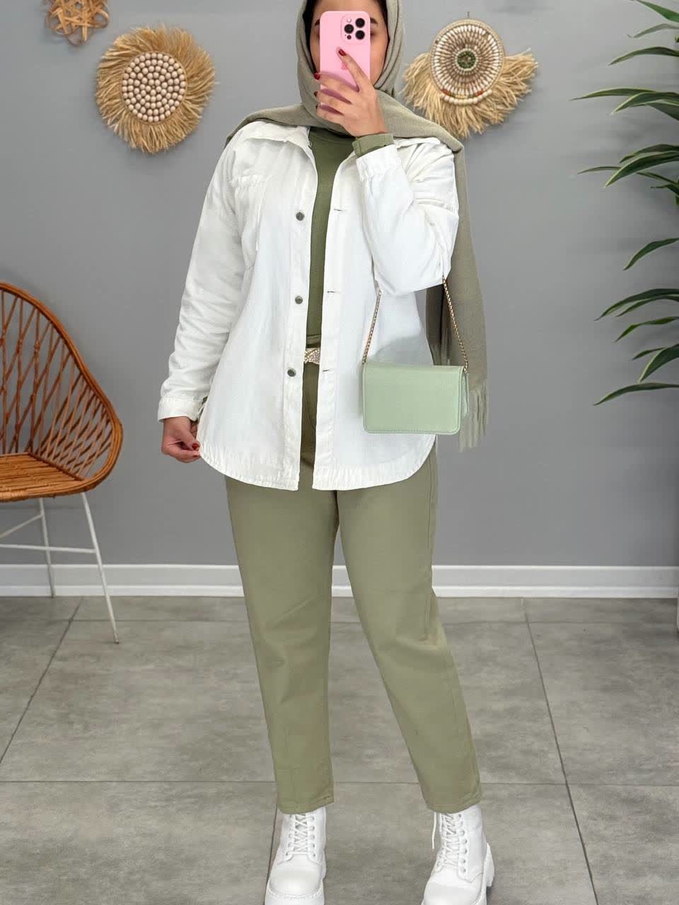 1819-شومیز کتان سفید موبامو