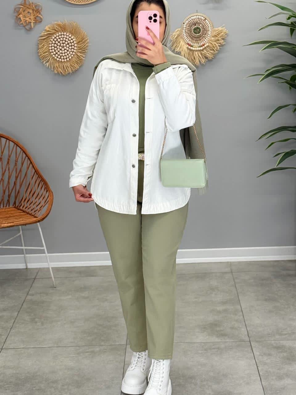 1819-شومیز کتان سفید موبامو